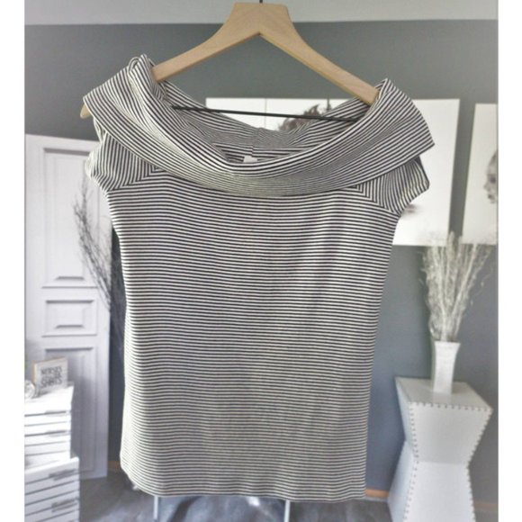 J.CREW STRIPED OFF THE SHOULDER SHORT SLEEVE TOP - SMALL - Picture 3 of 8